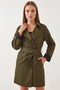 Women's Sleeve Garni Detailed Belted Trench Coat Khaki - 5