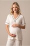 Women's Ecru Ribbed Buttoned Maternity Pajama Set with Dressing Gown - 6