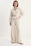 Women's Belted Pleated Cardigan High Waist Loose Pants Bottom Top Modal Stone Set - 5