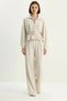 Women's Belted Pleated Cardigan High Waist Loose Pants Bottom Top Modal Stone Set - 7
