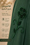 Luxurious Emerald Green Abaya with Floral Beading and Crystal Embellishments - Elegant and Spacious Fit - 2