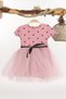 Girl's Short Sleeve Polka Dot Tulle Skirt Dress Pink - 2