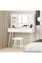 Dressing Table with Lamp and Mirror, 100cm Vanity Table with Soft Stool, Large Modern Toilet Table with Drawers and Shelves, Family Makeup Table Set - 2