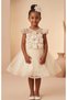 Girls' Evening Dress with Large Flower Detail and Shoulder Ruffles