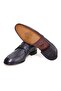 Dark Blue Color Laceless Genuine Leather Leather Sole Men's Shoes - 3