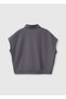 Women's Dark Gray 100% Cotton Embroidered Floral Short Sleeve Polo Neck Top - 2
