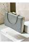 Silver Gray Lame Metal Handle Striped Laser Patterned Women's Evening Dress Bag Wedding Engagement Graduation - 7