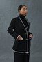 Black Striped Lined Garnished Suede Jacket - 5