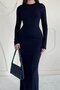 Navy Blue Basic Midi Dress - 2
