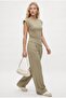 Women's Elvisnew Modal Touch Padded Light Khaki Top and Bottom Set - 2