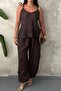 Brown Halter Blouse Pants Set - 4