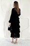 Black Ruffled Striped Tiered Dress - 4