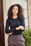 Women's Stretchy Cotton Fabric Zero Neck Long Sleeve Body Blouse-Black - 4
