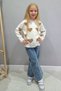 Girl's Beaded Heart Patterned Knitwear Cardigan Ecru - 2