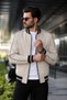Men's Seasonal Jacket with Contrast Stripe Detail, Ribbed Collar and Cuffs, Cream - 6
