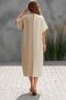Women's Short Sleeve Crew Neck Double Color Pocket Midi Pera Dress - 3