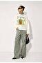 White Matcha Printed Long Sleeve Cotton T-Shirt\Blouse Suitable for Hijab Wear