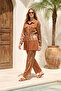 Buttoned Pocket Detailed Satin Trousers Suit 26181 Brown - 3