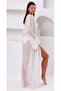 Ecru White Belted Long Chiffon Beach Kimono and Pareo - 2