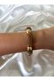 Women's Gold Detailed Marble Patterned Milk Coffee Elastic Bracelet - 2