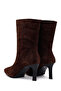 Women's Brown Thin Heeled Printed Suede Leather Boots Wf16000891 - 7