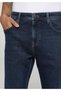 Straight Fit Mid Waist Straight Leg Men's Dark Indigo Denim Jean Trousers - 5