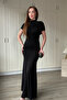 Shoulder Detailed Waist Draped Maxi Elegant Black Dress - 8