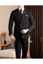 Slim Fit Men's Pointed Collar Waist Detailed Jacket Pants Suit Black T20147-01 - 6