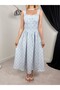 Women's Floral Patterned Square Neck Strappy Gipeli Waist Midi Summer Dress - 8