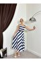 Women's Striped Square Neck Strappy Button Detailed Flared Midi Dress - 7