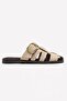 Black Women's Suede Gold Buckle Detailed Cage Closed Toe Bohemian Slippers - 4