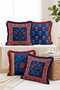 Authentic Floral Motif Navy Blue Red Colored 4-Piece Fringed Throw Pillow Cover Set - 2