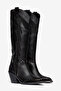 Black Matte Leather Embroidered Trok Detail Western Cowboy Boots