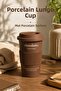 Lungo Porcelain Mug 430 ml with Lid, Matte Surface Coffee Cup, Latte Tea Hot Drink Cup, Ceramic Travel Mug