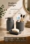 Lines Series Gray Bathroom Set, 3 Piece Oval Acrylic Soap Dish Brush Holder and Liquid Soap Dispenser Set - 3319 - 10