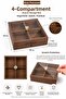 4-Compartment Acacia Wood Storage and Organization Box with Transparent Lid 20X20 cm - 2