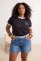 Black 100% Cotton Embroidered Contrast Trim Detailed Knitted Plus Size T-Shirt Tbbss26Bf00012 - 3