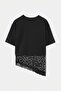 Black Plain Oversize/Wide Fit Polka Dot Lace Detailed Knitted T-Shirt Twoss26Ts00337 - 7
