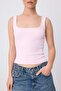 Pink Plain Fitted Square Neck Standard Sleeve Sleeveless Ribbed Stretchy Knitted Undershirt Twoss26Al00097 - 3