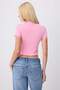 Pembe Düz Fitted Kruvaze Standart Kol Kısa Dantel Detaylı Örme Bluz TWOSS26BZ01020 - 4