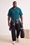 Big Size Green Oversized Textured Ottoman Polo Collar T-Shirt Tmnss24Bf00047 - 2
