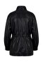 Siyah Oversize Kalıp Bel Lastikli Suni Deri Büyük Beden Mont TWOAW27AW00006 - 8