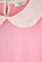 Pembe Kız Çocuk Pamuklu Düz Bebe Yaka Kalın Şardonsuz Regular Örme Sweatshirt TKDAW26SW00048 - 4