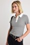 Ecru Striped Fitted Polo Neck Camisole Knitted Blouse Twoaw27Bz00076 - 2