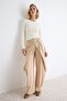 Taş Düz Wide Leg Pile Çift Kemer Detaylı Geniş Paça Uzun Krep Örme Pantolon TWOAW27PL00006 - 2