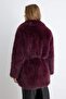 Bordo Kemerli Suni Kürk Oversize Midi Kaban TWOAW27KB00012 - 5