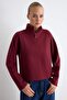 Bordo Selanik/Triko Görünümlü Fermuarlı Yaka Regular/Normal Kalıp Örme Sweatshirt TWOAW22SW0732 - 2