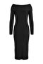 Siyah Carmen Yaka Bodycone Fitilli Maxi Boy Triko Elbise TWOAW27EL00012 - 7