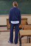 Teen Lacivert Nakışlı Dik Yaka Fermuarlı Wideleg/Geniş Paça Örme Eşofman Takımı TWOAW26AU00081 - 6