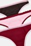 Burgundy-Multicolor 3-Piece Cotton Blend Lace Detailed Brazilian Panties Thmaw27Ku00029 - 2